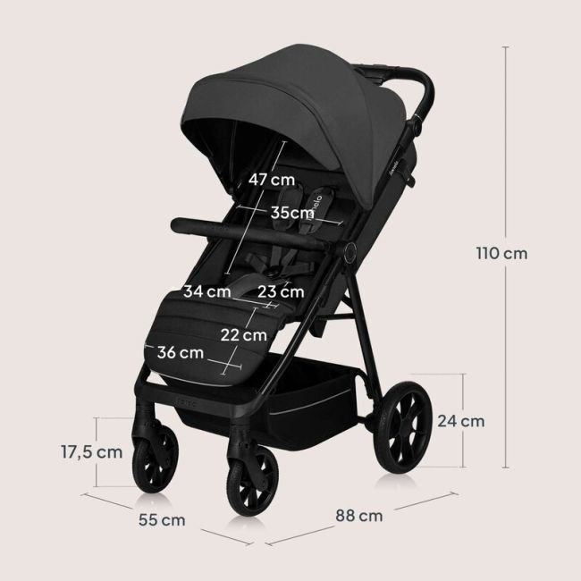 Carucior sport, Lionelo, Mira, Maner reglabil in 5 pozitii, Spatar si suport de picioare reglabile, Plasa de tantari si suport biberon incluse, Pana la 22 kg, 6 luni+, Conform cu EN1888-1, EN1888-2, Testare SGS, Gri BYNLO-MIRA_GREY_GRAPHITE