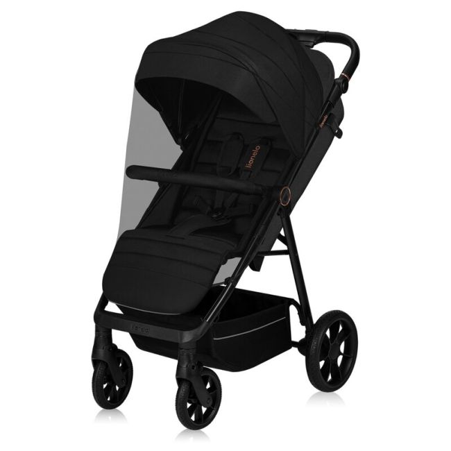 Carucior sport, Lionelo, Mira, Maner reglabil in 5 pozitii, Spatar si suport de picioare reglabile, Plasa de tantari si suport biberon incluse, Pana la 22 kg, 6 luni+, Conform cu EN1888-1, EN1888-2, Testare SGS, Negru BYNLO-MIRA_BLACK_ONYX