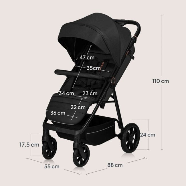 Carucior sport, Lionelo, Mira, Maner reglabil in 5 pozitii, Spatar si suport de picioare reglabile, Plasa de tantari si suport biberon incluse, Pana la 22 kg, 6 luni+, Conform cu EN1888-1, EN1888-2, Testare SGS, Negru BYNLO-MIRA_BLACK_ONYX