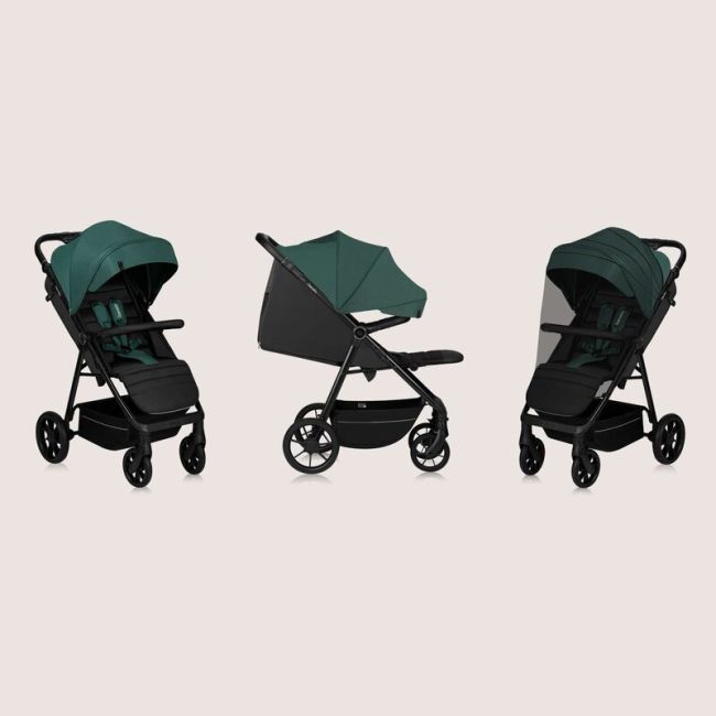 Carucior sport, Lionelo, Mira, Maner reglabil in 5 pozitii, Spatar si suport de picioare reglabile, Plasa de tantari si suport biberon incluse, Pana la 22 kg, 6 luni+, Conform cu EN1888-1, EN1888-2, Testare SGS, Verde BYNLO-MIRA_GREEN_EMERALD