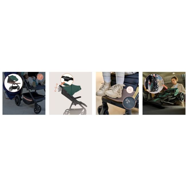Carucior sport, Lionelo, Mira, Maner reglabil in 5 pozitii, Spatar si suport de picioare reglabile, Plasa de tantari si suport biberon incluse, Pana la 22 kg, 6 luni+, Conform cu EN1888-1, EN1888-2, Testare SGS, Verde BYNLO-MIRA_GREEN_EMERALD