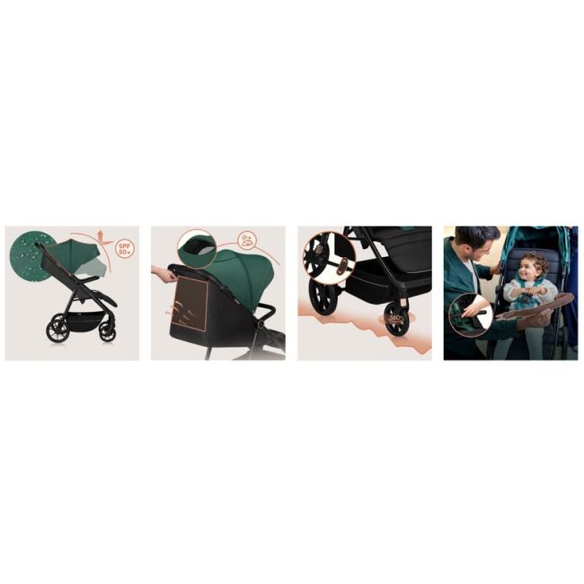 Carucior sport, Lionelo, Mira, Maner reglabil in 5 pozitii, Spatar si suport de picioare reglabile, Plasa de tantari si suport biberon incluse, Pana la 22 kg, 6 luni+, Conform cu EN1888-1, EN1888-2, Testare SGS, Verde BYNLO-MIRA_GREEN_EMERALD