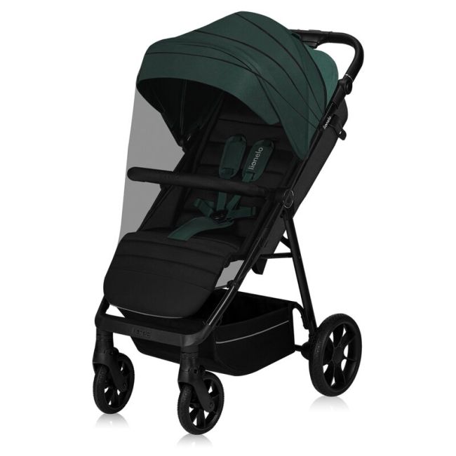 Carucior sport, Lionelo, Mira, Maner reglabil in 5 pozitii, Spatar si suport de picioare reglabile, Plasa de tantari si suport biberon incluse, Pana la 22 kg, 6 luni+, Conform cu EN1888-1, EN1888-2, Testare SGS, Verde BYNLO-MIRA_GREEN_EMERALD