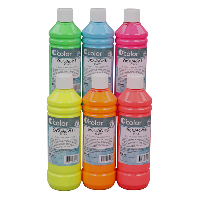 Guasa lavabila 6 x 500 ml, culori fluorescente - okelfc1537