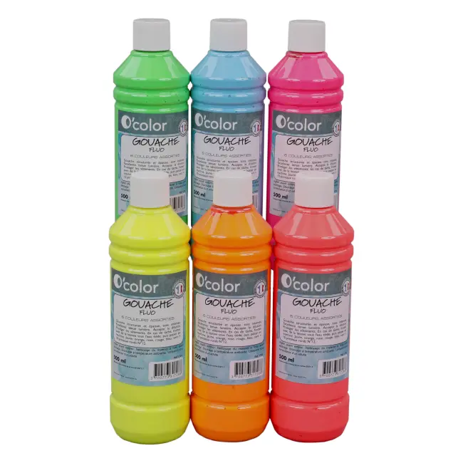 Guasa lavabila 6 x 500 ml, culori fluorescente - okelfc1537