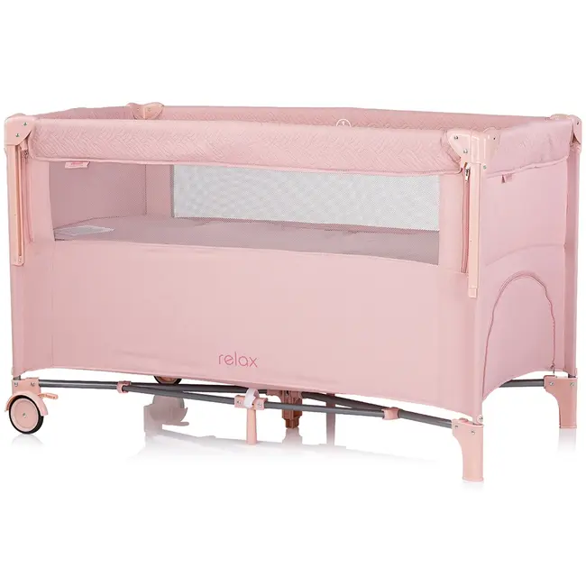 Patut pliabil chipolino relax pink marshmallow linen cu laterala culisanta hubkosire255pm