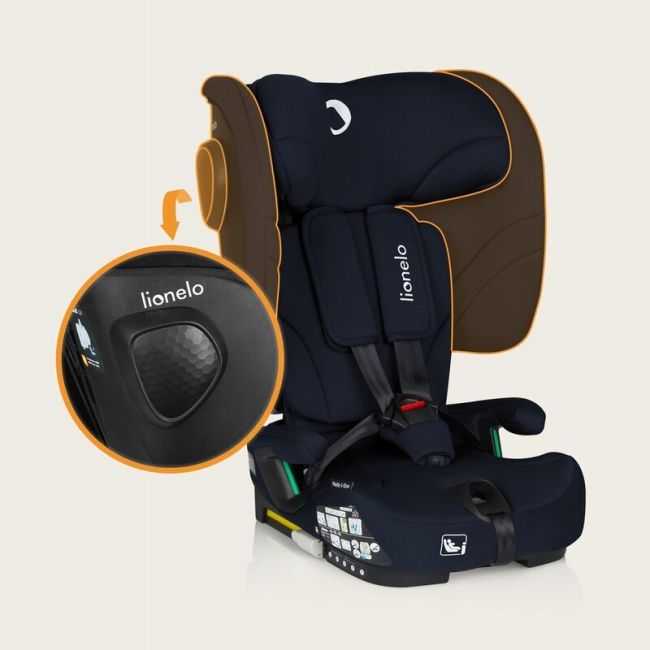 Scaun auto pliabil, Lionelo, Nelly, i-Size, 76- 150 cm, Tetiera reglabila in 15 pozitii, Spatar reglabil in 4 pozitii, Sisteme de fixare Isofix si Top Tether, Sezut lat si confortabil, Conform cu ECE R129, Albastru BYNLO-NELLY_I-SIZE_BLUE_NAVY