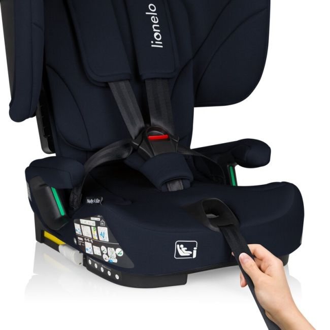 Scaun auto pliabil, Lionelo, Nelly, i-Size, 76- 150 cm, Tetiera reglabila in 15 pozitii, Spatar reglabil in 4 pozitii, Sisteme de fixare Isofix si Top Tether, Sezut lat si confortabil, Conform cu ECE R129, Albastru BYNLO-NELLY_I-SIZE_BLUE_NAVY