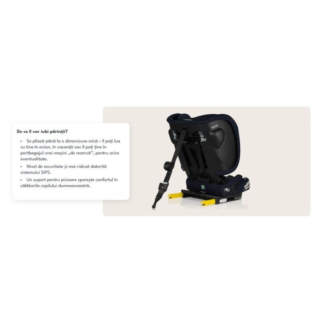 Scaun auto pliabil, Lionelo, Nelly, i-Size, 76- 150 cm, Tetiera reglabila in 15 pozitii, Spatar reglabil in 4 pozitii, Sisteme de fixare Isofix si Top Tether, Sezut lat si confortabil, Conform cu ECE R129, Albastru BYNLO-NELLY_I-SIZE_BLUE_NAVY