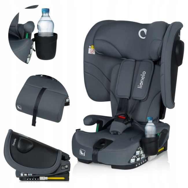 Scaun auto pliabil, Lionelo, Nelly, i-Size, 76- 150 cm, Tetiera reglabila in 15 pozitii, Spatar reglabil in 4 pozitii, Sisteme de fixare Isofix si Top Tether, Sezut lat si confortabil, Conform cu ECE R129, Gri BYNLO-NELLY_I-SIZE_GREY_GRAPHITE