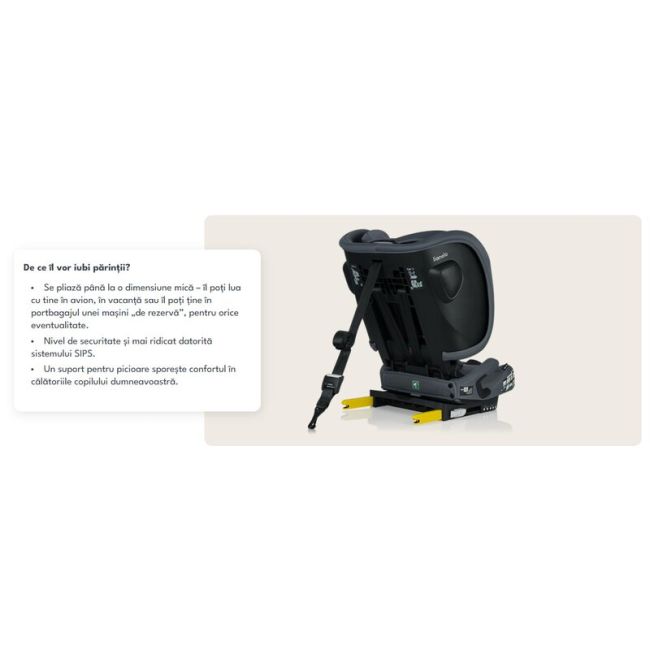 Scaun auto pliabil, Lionelo, Nelly, i-Size, 76- 150 cm, Tetiera reglabila in 15 pozitii, Spatar reglabil in 4 pozitii, Sisteme de fixare Isofix si Top Tether, Sezut lat si confortabil, Conform cu ECE R129, Gri BYNLO-NELLY_I-SIZE_GREY_GRAPHITE