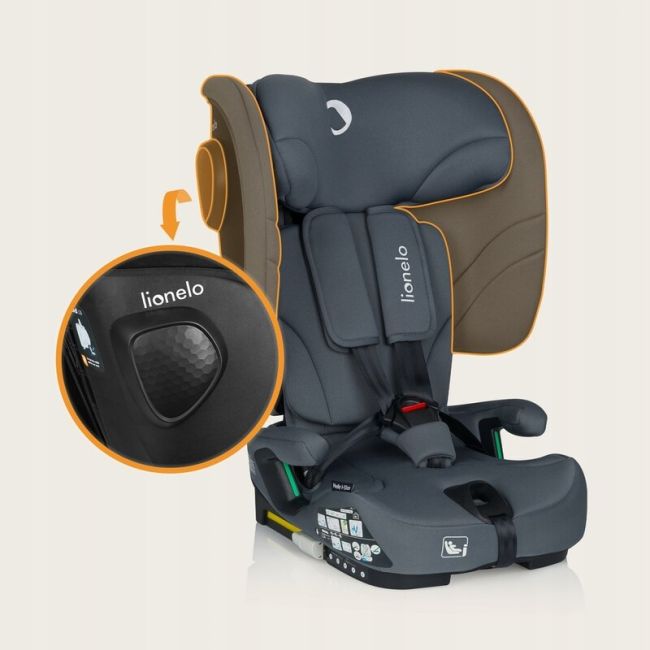 Scaun auto pliabil, Lionelo, Nelly, i-Size, 76- 150 cm, Tetiera reglabila in 15 pozitii, Spatar reglabil in 4 pozitii, Sisteme de fixare Isofix si Top Tether, Sezut lat si confortabil, Conform cu ECE R129, Gri BYNLO-NELLY_I-SIZE_GREY_GRAPHITE