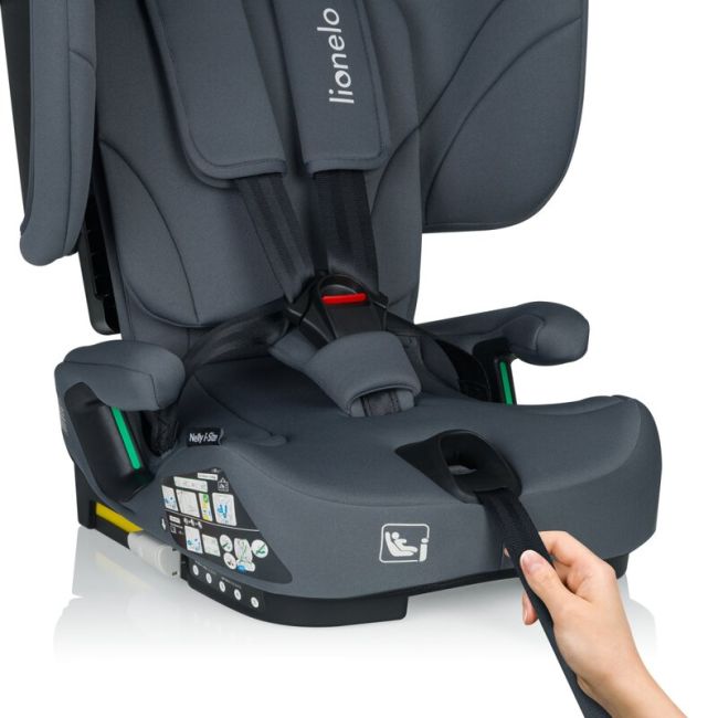 Scaun auto pliabil, Lionelo, Nelly, i-Size, 76- 150 cm, Tetiera reglabila in 15 pozitii, Spatar reglabil in 4 pozitii, Sisteme de fixare Isofix si Top Tether, Sezut lat si confortabil, Conform cu ECE R129, Gri BYNLO-NELLY_I-SIZE_GREY_GRAPHITE