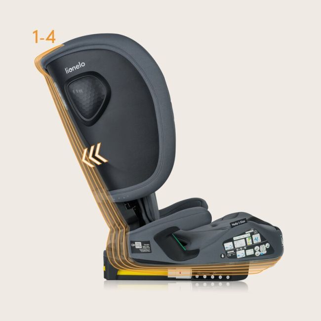 Scaun auto pliabil, Lionelo, Nelly, i-Size, 76- 150 cm, Tetiera reglabila in 15 pozitii, Spatar reglabil in 4 pozitii, Sisteme de fixare Isofix si Top Tether, Sezut lat si confortabil, Conform cu ECE R129, Gri BYNLO-NELLY_I-SIZE_GREY_GRAPHITE