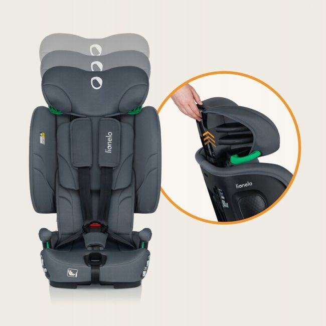 Scaun auto pliabil, Lionelo, Nelly, i-Size, 76- 150 cm, Tetiera reglabila in 15 pozitii, Spatar reglabil in 4 pozitii, Sisteme de fixare Isofix si Top Tether, Sezut lat si confortabil, Conform cu ECE R129, Gri BYNLO-NELLY_I-SIZE_GREY_GRAPHITE