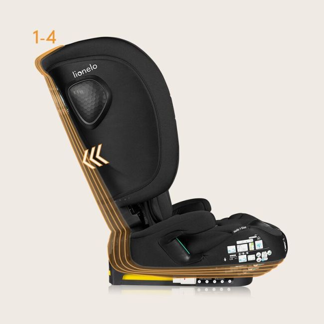 Scaun auto pliabil, Lionelo, Nelly, i-Size, 76- 150 cm, Tetiera reglabila in 15 pozitii, Spatar reglabil in 4 pozitii, Sisteme de fixare Isofix si Top Tether, Sezut lat si confortabil, Conform cu ECE R129, Negru BYNLO-NELLY_I-SIZE_BLACK_CARBON