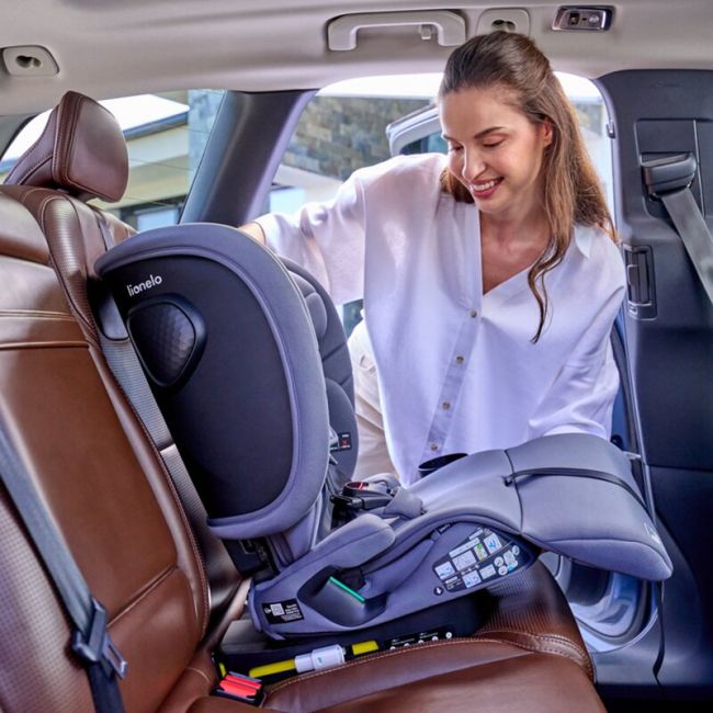 Scaun auto pliabil, Lionelo, Nelly, i-Size, 76- 150 cm, Tetiera reglabila in 15 pozitii, Spatar reglabil in 4 pozitii, Sisteme de fixare Isofix si Top Tether, Sezut lat si confortabil, Conform cu ECE R129, Negru BYNLO-NELLY_I-SIZE_BLACK_CARBON