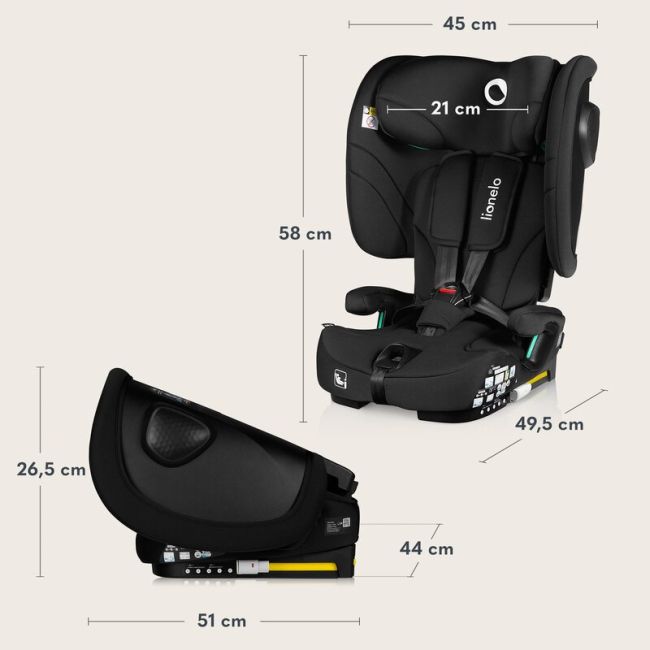 Scaun auto pliabil, Lionelo, Nelly, i-Size, 76- 150 cm, Tetiera reglabila in 15 pozitii, Spatar reglabil in 4 pozitii, Sisteme de fixare Isofix si Top Tether, Sezut lat si confortabil, Conform cu ECE R129, Negru BYNLO-NELLY_I-SIZE_BLACK_CARBON