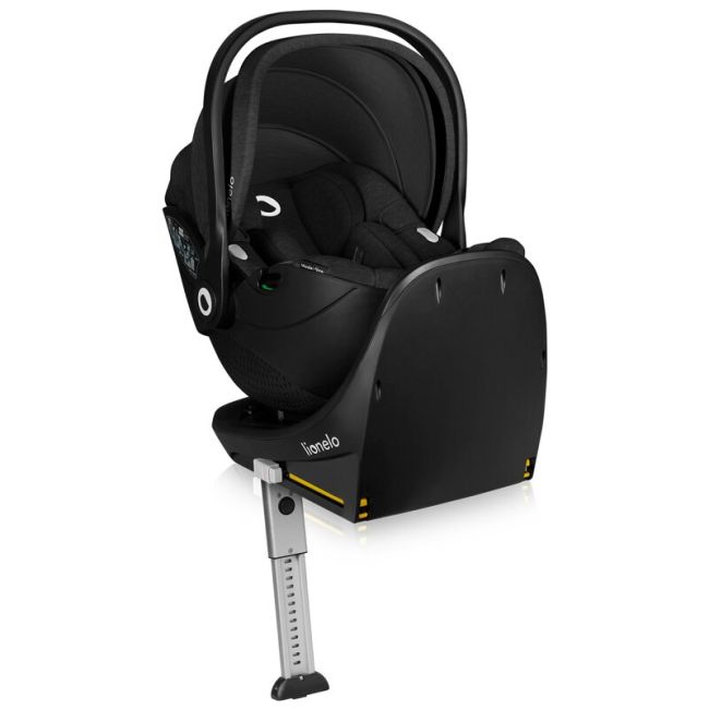 Scoica auto, Lionelo, Moxie, i-Size, Include baza rotativa 360 cu picior de fixare, 40-87 cm, Tetiera reglabila, intarita cu spuma de memorie, Carcasa ventilata, Din bambus, Protectie avansata, Conform R129, Negru BYNLO-MOXIE_I-SIZE_SET_BLACK_CARBON