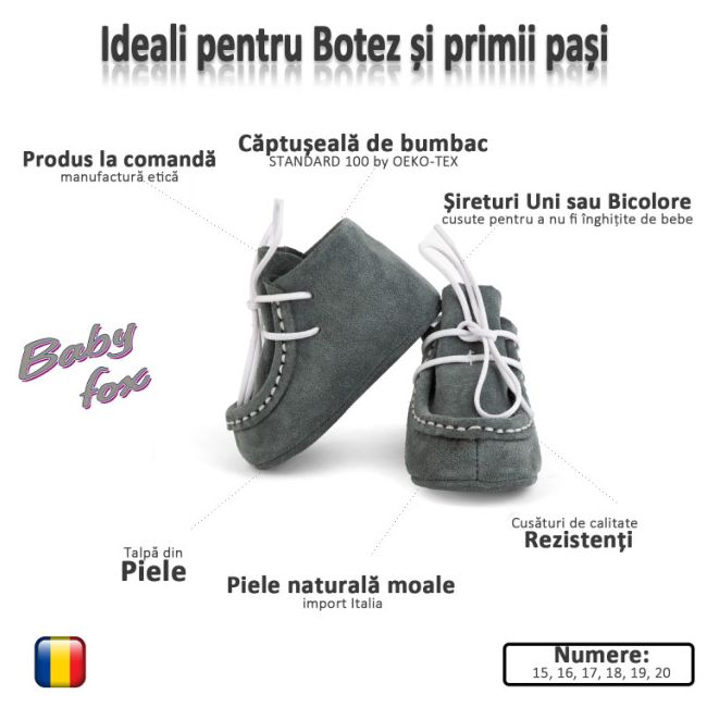 Botosei Mocasini (Marime: 17, Culoare nappa: gri)