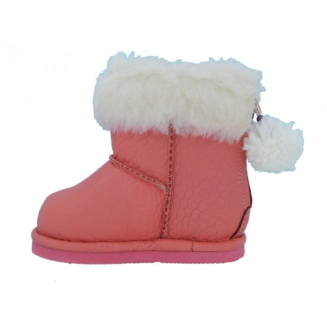 Cizmulite piele, Erika, imblanite, pentru fete (Marime: 17, Culoare nappa: Roz, Decor: Pon-Pon)