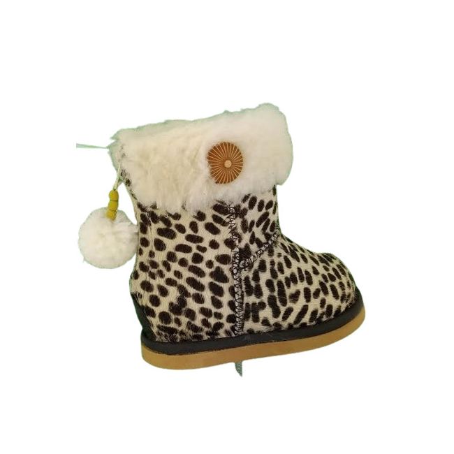 Cizmulite piele, Erika, imblanite, pentru fete (Marime: 18, Culoare nappa: Leopard print, Decor: Pon-Pon)