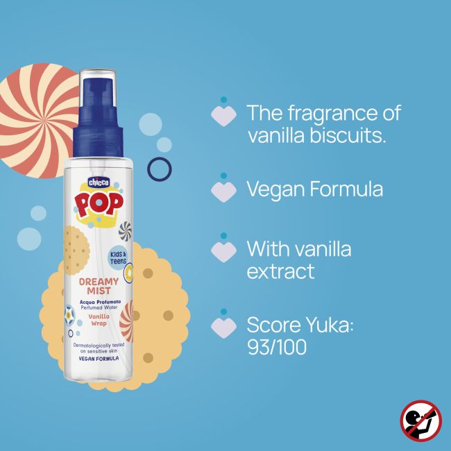 Apa parfumata Chicco POP DreamyMist cu aroma de prajitura cu vanilie,  formula vegana, pentru copii si adolescenti 150 ml CHC12378-9