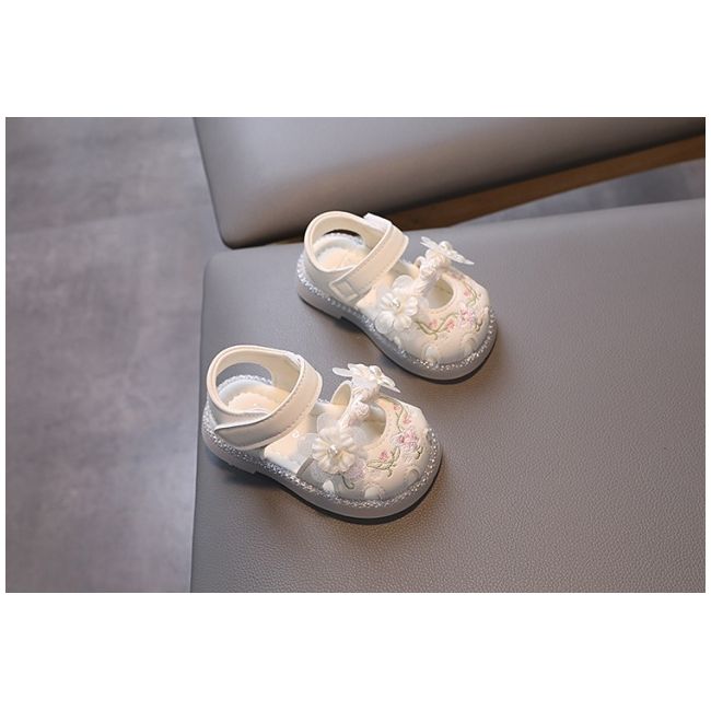 Sandale ivoire cu flori brodate si perlute pentru fetite – elegante si confortabile md2025su56-2-sa45