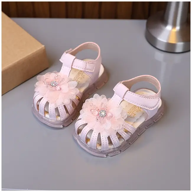Sandale roz elegante fetite &ndash; cu flori 3d si talpa flexibila md2025su47-2-c