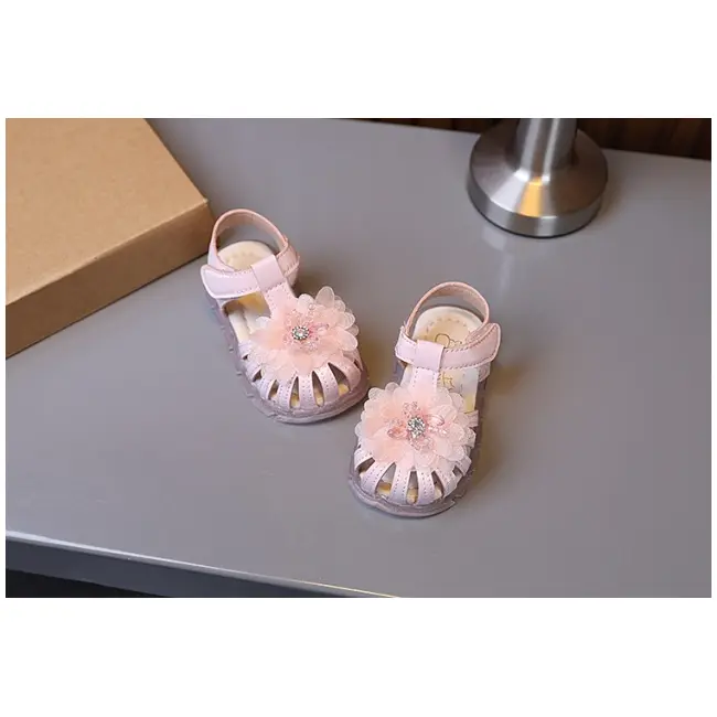 Sandale roz elegante fetite &ndash; cu flori 3d si talpa flexibila md2025su47-2-c