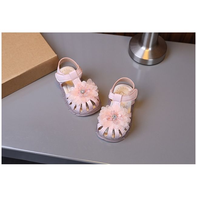 Sandale roz elegante fetite – cu flori 3d si talpa flexibila md2025su47-2-c