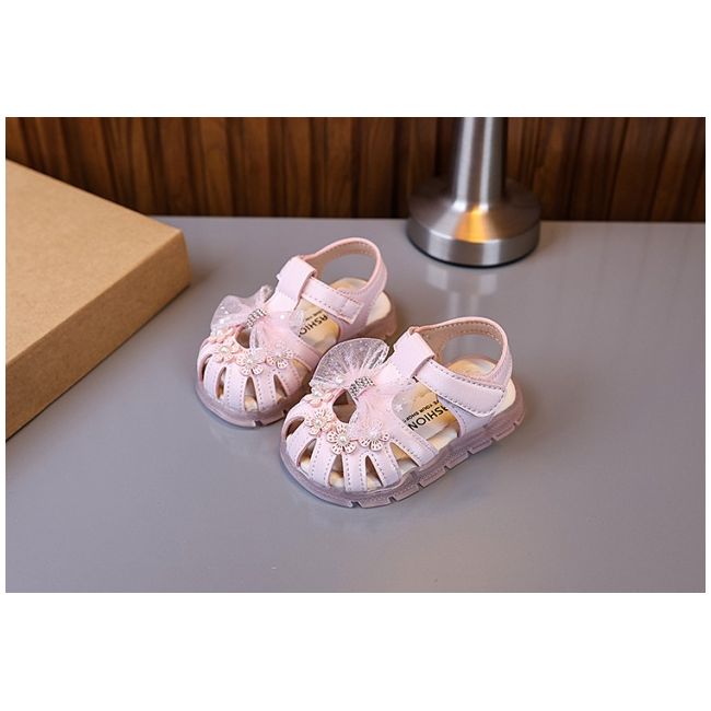 Sandale roz elegante pentru fetite – cu floricele si fundita mb2025su44-2-de10