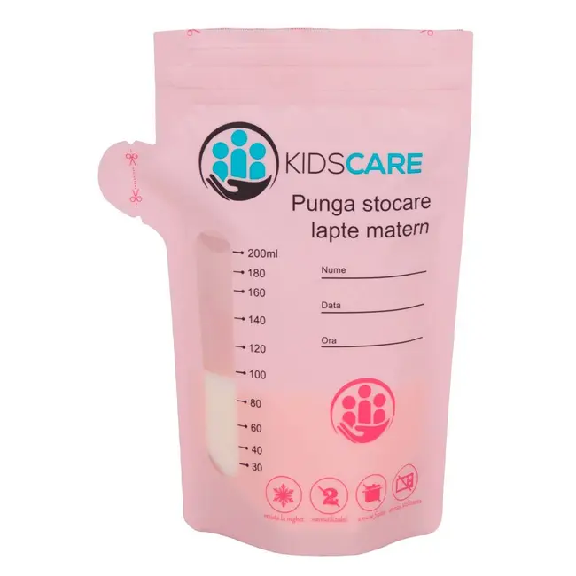 Set 100 pungi de stocare pentru lapte matern Kidscare, 200ml, gradat si cu fermoar dublu, KC130-B SUPKC130-B