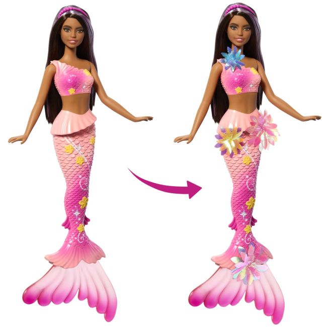 BARBIE PAPUSA SIRENA CU PAR BRUNET SI COADA ROZ VIVMTJDM73