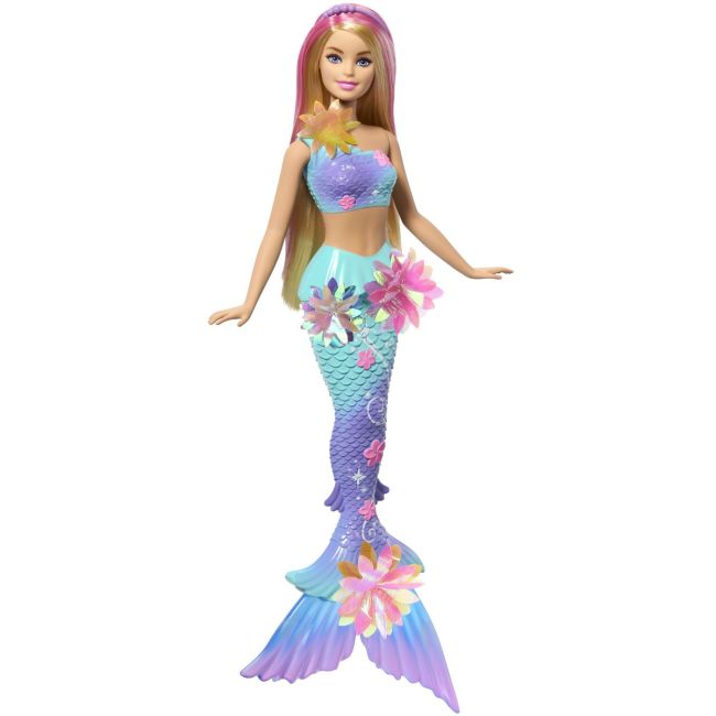 BARBIE PAPUSA SIRENA FLOARE MAGICA CU PAR BLOND SI COADA ALBASTRA VIVMTJDM72