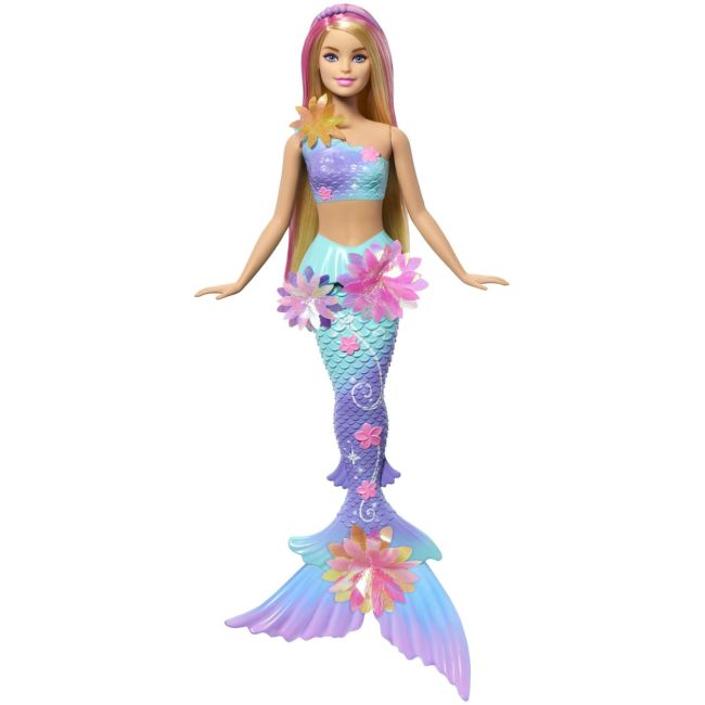 BARBIE PAPUSA SIRENA FLOARE MAGICA CU PAR BLOND SI COADA ALBASTRA VIVMTJDM72