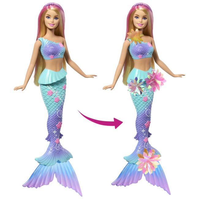 BARBIE PAPUSA SIRENA FLOARE MAGICA CU PAR BLOND SI COADA ALBASTRA VIVMTJDM72