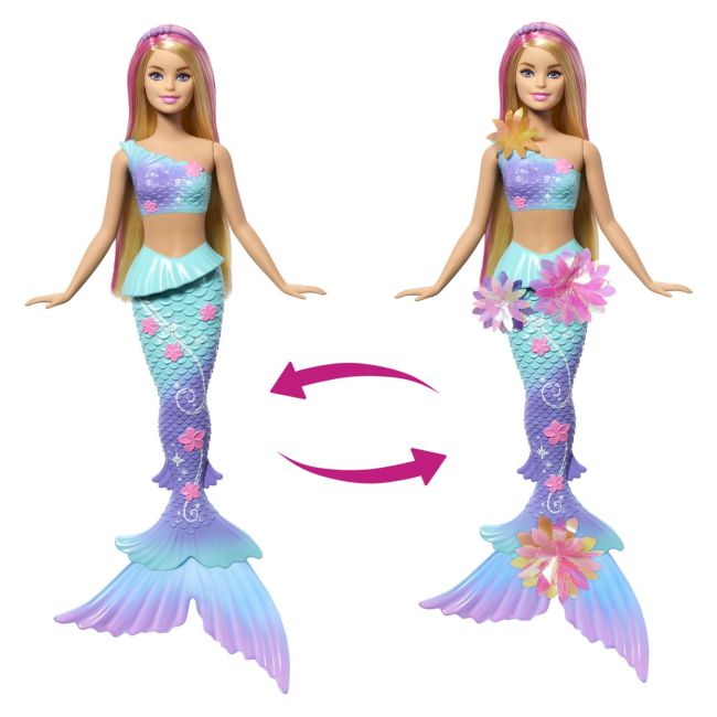 BARBIE PAPUSA SIRENA FLOARE MAGICA CU PAR BLOND SI COADA ALBASTRA VIVMTJDM72