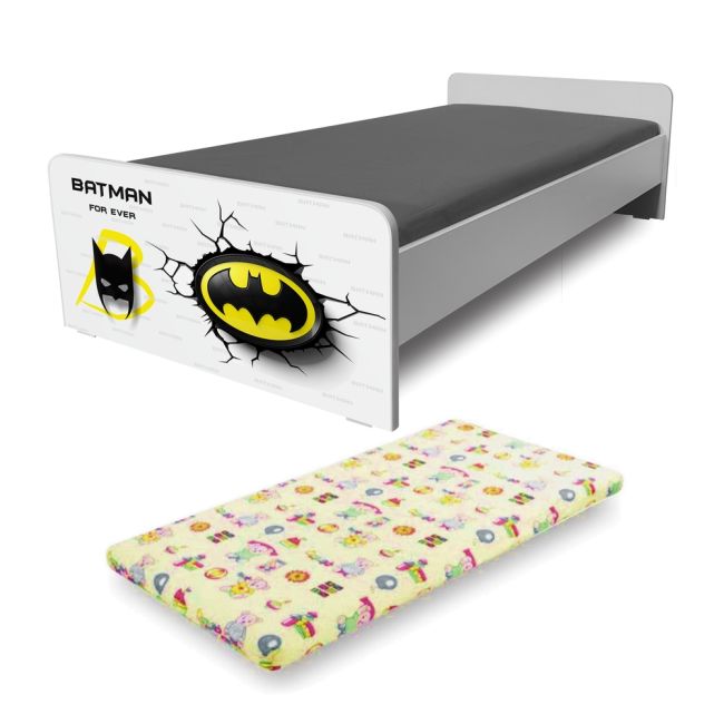 Pat pentru baieti 2-12 ani Economic Batman cu Saltea cu lana SafeNest 160 x 80 inclusa- PC-P-MK-ECO-BTM-80