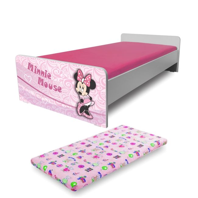 Pat Fetita Economic Minnie 2-12 ani cu Saltea cu lana SafeNest 160x80x6 cm inclusa- PC-P-MK-ECO-MIN-80