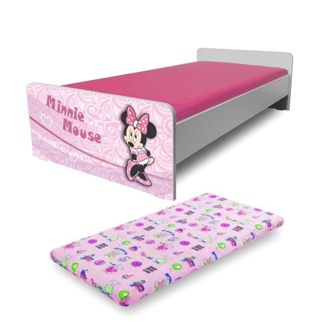 Pat fete Economic Minnie 2-8 ani include saltea SafeNest 140x70x6 cm cu lana PC-P-MK-ECO-MIN-70