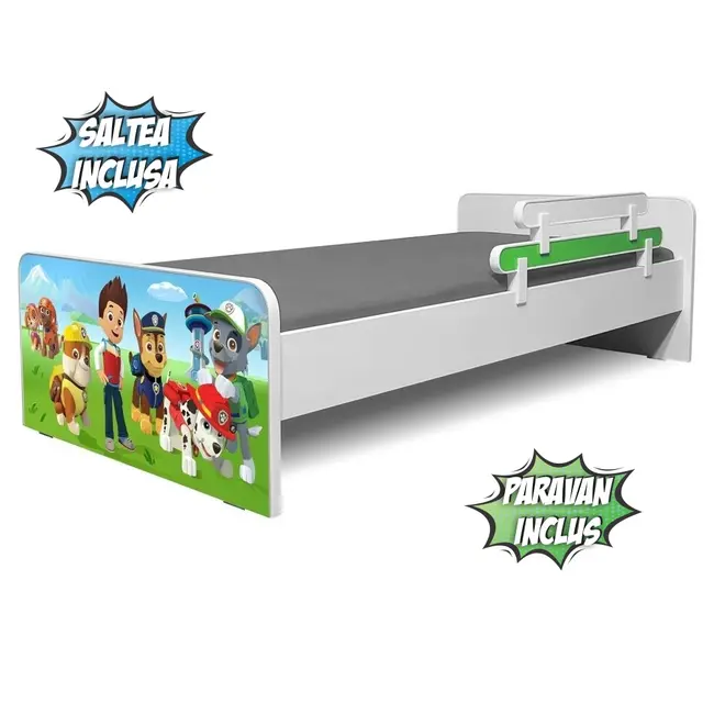 Pat Copii Economic Patrula Catelusilor 2-8 Ani Cu Saltea Si Paravan Incluse - Pc-p-mk-eco-paw-70-prv