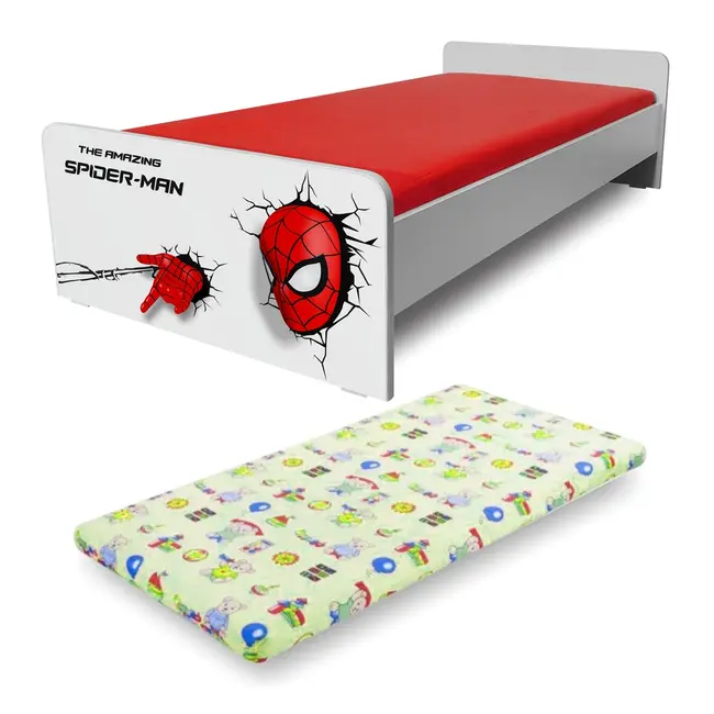 Pat de Baieti 2-12 ani Economic Spiderman cu Saltea cu lana SafeNest de 160x80x6cm inclusa - PC-P-MK-ECO-SPM-80
