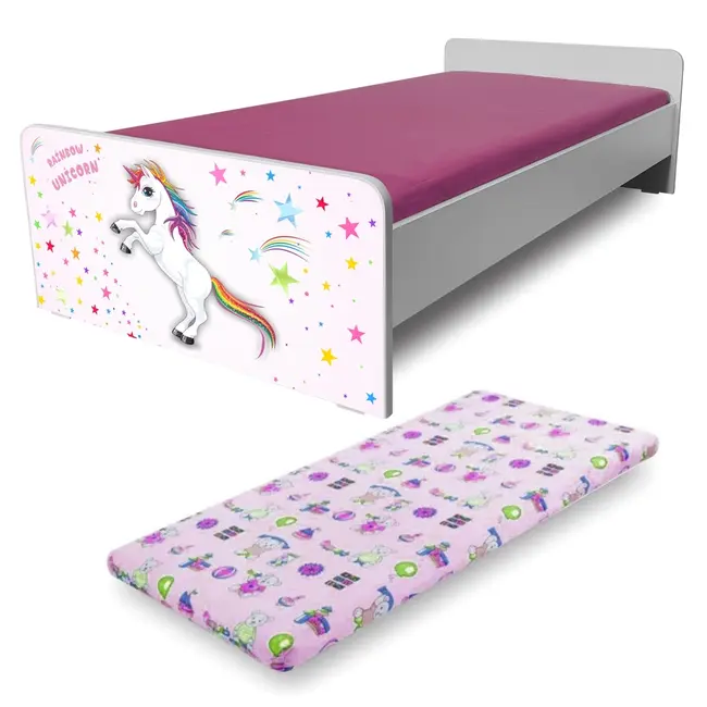 Pat pentru fetite 2-12 ani Economic Unicorn cu Saltea cu lana SafeNest 160 x 80 cm - Pc-p-mk-eco-uni-80