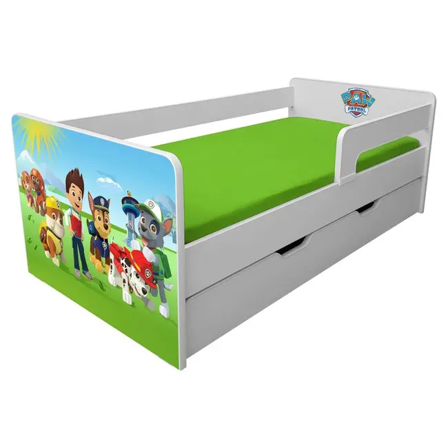 Pat Copii 2-8 Ani Paw Patrol P1L Cu Sertar, Paravane Detasabile + Saltea 140x70 cu Lana Pc-p-mk-paw-p1l-srt-70
