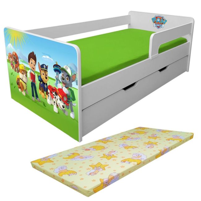 Pat Copii Paw Patrol P1l Cu Sertar, Saltea Basic Si Paravane Detasabile - 2-12 Ani - Pc-p-bas-paw-p1l-srt-80