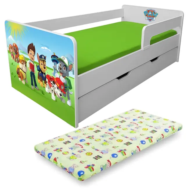 Pat de Copii 2-12 Ani Paw Patrol P1L Cu Sertar si Saltea cu lana SafeNest Pc-p-mk-paw-p1l-srt-80