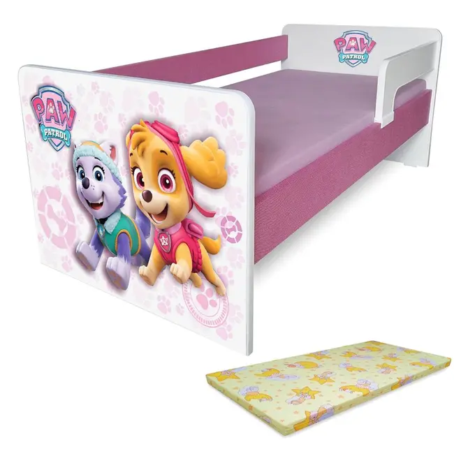 Pat Copii Paw Patrol Pink P1l 2-6 Ani -tapitat- Cu Paravane Detasabile/interschimbabile + Saltea Basic - Pc-p-bas-paw-pink-p1l-60-tap