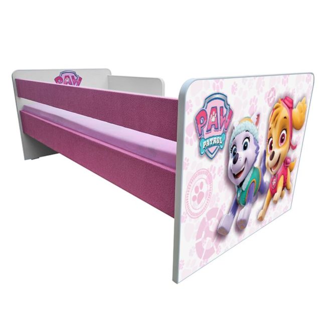 Pat Copii Paw Patrol Pink P1l 2-6 Ani -tapitat- Cu Paravane Detasabile/interschimbabile + Saltea Basic - Pc-p-bas-paw-pink-p1l-60-tap