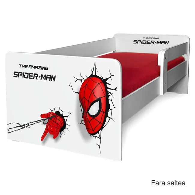 Pat pentru Baieti 2-8 ani personaj Spiderman P1 Cu Protectie Laterala Detasabila, fara saltea - Pc-p-spdm-P1-70